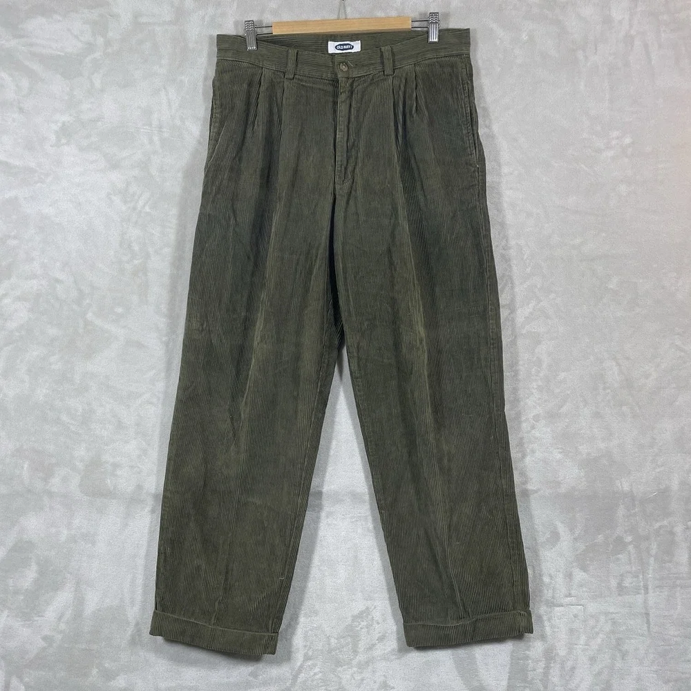 Vtg Y2K Double Pleated Corduroy Pants Mens 33x30 (fit 34x30) Baggy Old Navy 90s